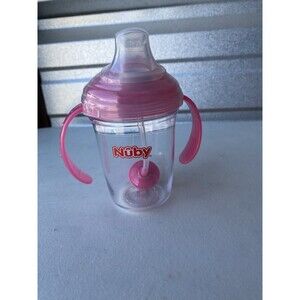 Nuby Pink 2-Handle Weighted Straw No-Spill Trainer Cup 7oz